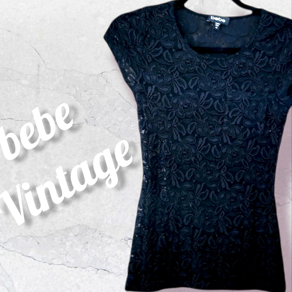 Y2K Womens Bebe Black Lace Top Size XS Y2K Vintage - Picture 2 of 7